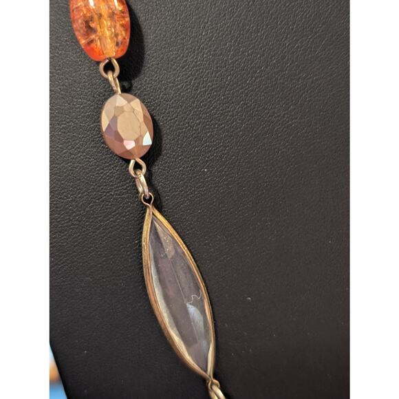 Two Coordinating Loft Beaded Orange Pink Yellow Gold Tone Beaded Long Necklaces - Picture 7 of 12